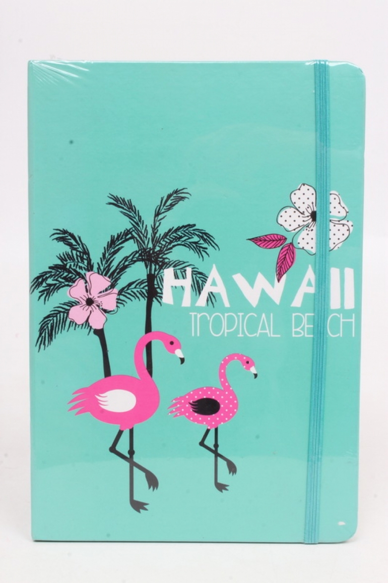 Блокнот с резинкой  Фламинго и Гавайи. 25.5х14см.