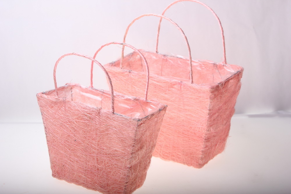 корзины из сизаля 051447 корзины плетеные сумки сизаль набор (2шт) 16х20см - светло-розовый 2475