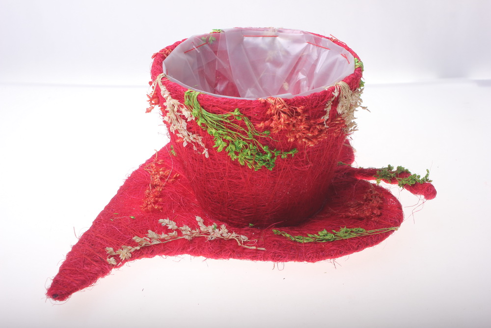 кашпо для цветов 372-2а кашпо из сизаля чашка на листе (h11 d30см) - красный 2467