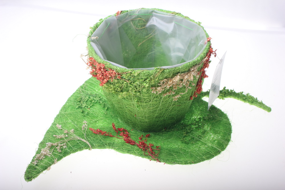 кашпо для цветов 372-2а кашпо из сизаля чашка на листе (h11 d30см) - зелёный 2467
