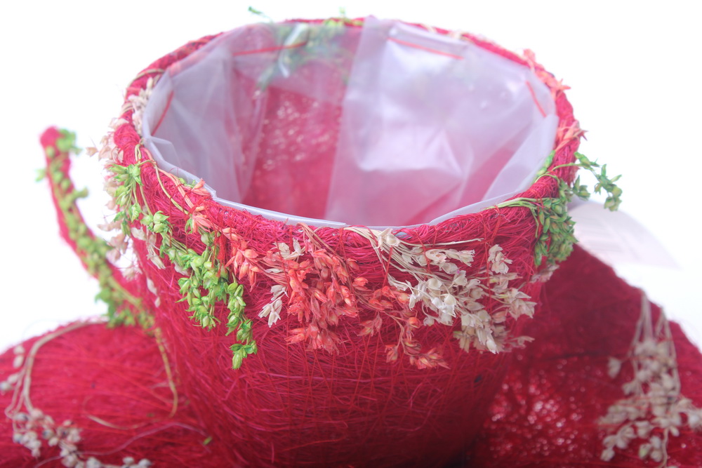 кашпо для цветов 373а кашпо из сизаля чашка на листе (h9 d25см) - красный 2468