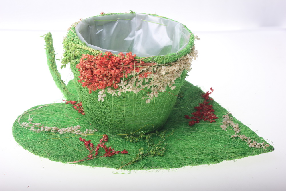 кашпо для цветов 373а кашпо из сизаля чашка на листе (h9 d25см) - зелёный 2468