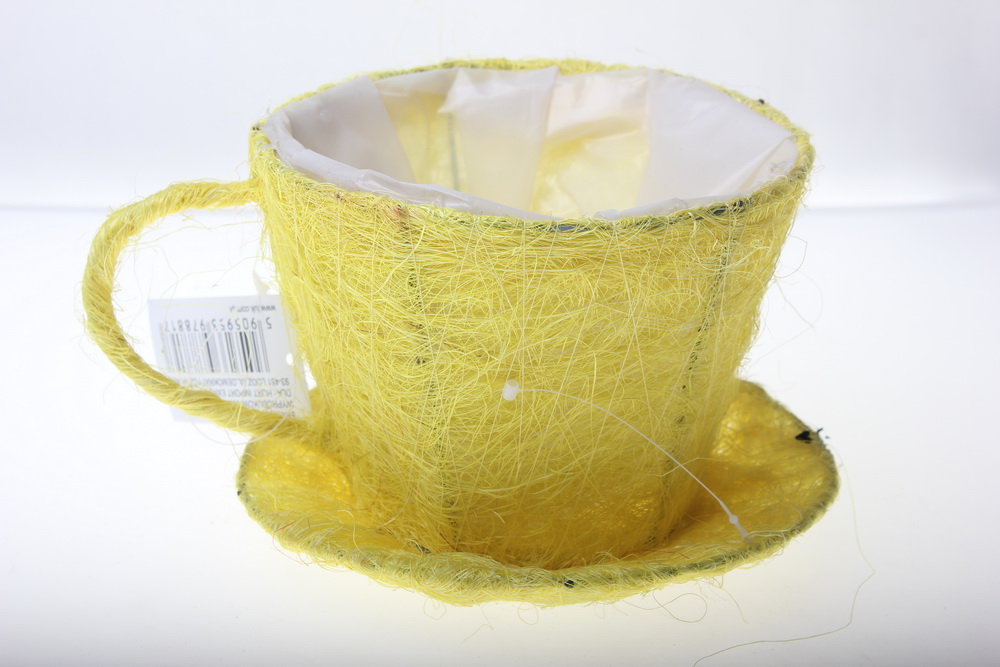 кашпо для цветов 8101-1 кашпо из сизаля чашка с блюдцем (h11 d14см) - жёлтый 2470