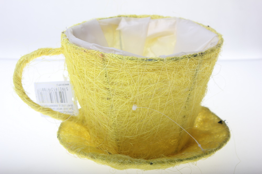 кашпо для цветов 8101-1 кашпо из сизаля чашка с блюдцем (h11 d14см) - жёлтый 2470