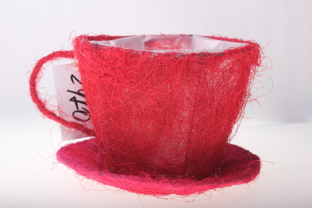кашпо для цветов 8101-1 кашпо из сизаля чашка с блюдцем (h11 d14см) - красный 2470