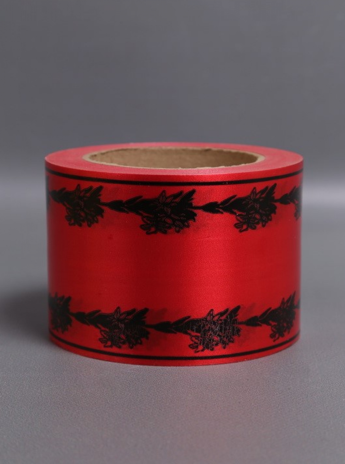 Лента простая (8см*50м) С лилиями по краям P803 КРАСНЫЙ