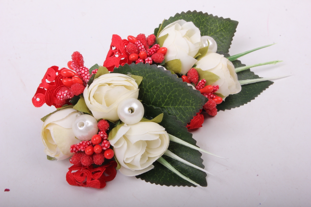 Бутон "Пион" (2шт в уп) белые пионы/красные тычинки h=12cm 