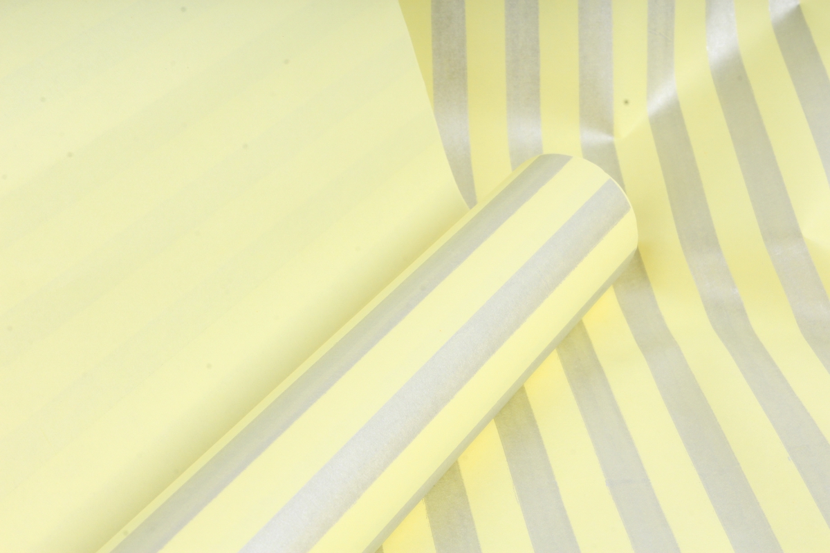 Бумага цветной Крафт (Б) "Полоска большая" Серебро на желтом 60гр/кв.м (60см*10м)