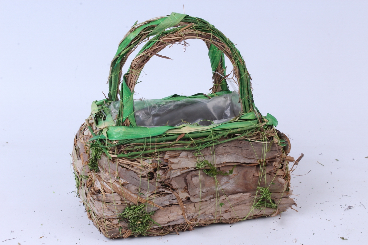 Корзина ротанг/кора зеленый/натуральный 15x9 h=10/20cm