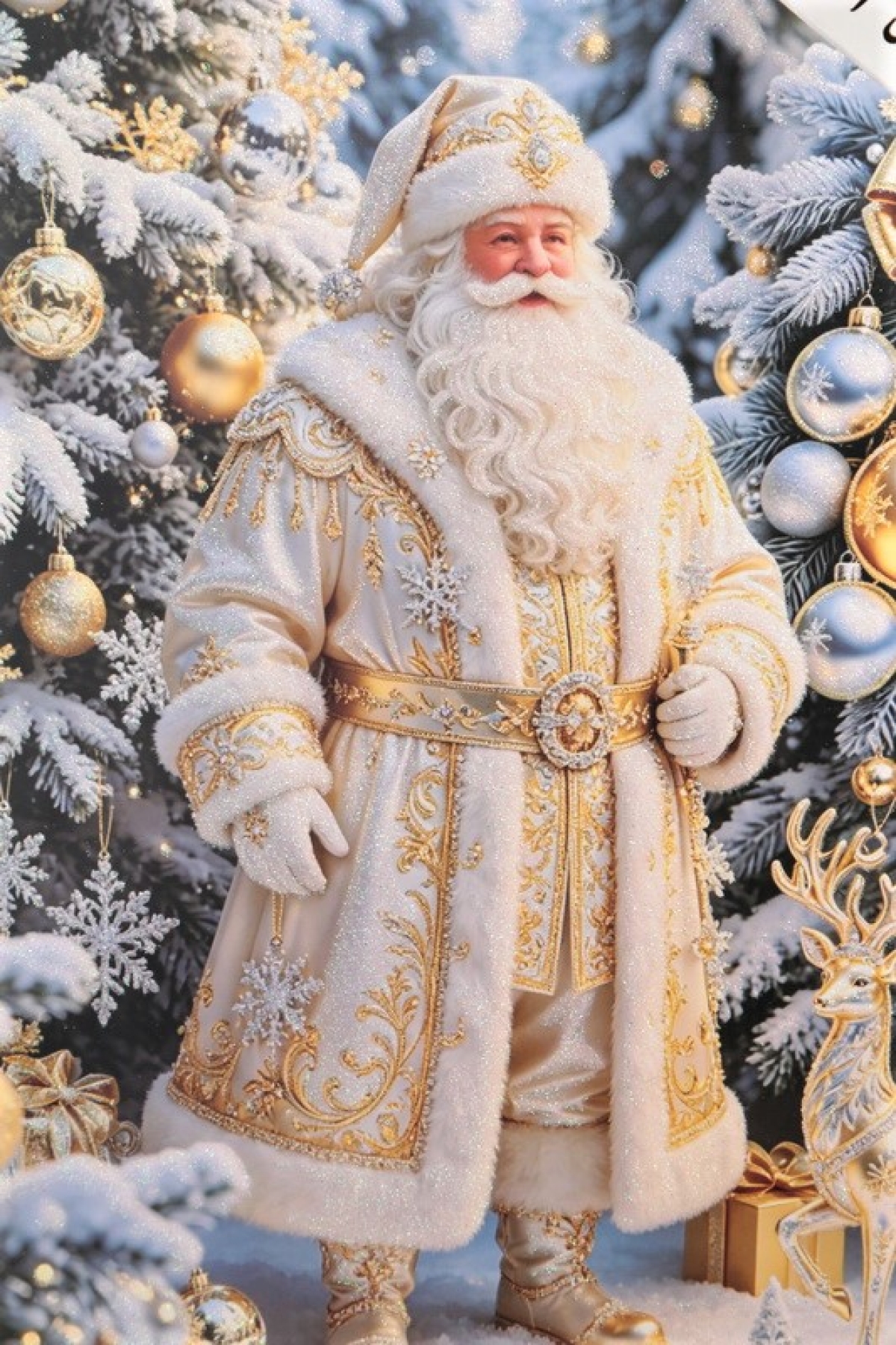 Сумка Люкс НГ Золотые шары на голубом микс с зол. тисн.  31*42*12      N1720