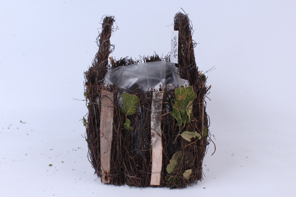 Корзина ротанг/кора, листья зеленый/натуральный 22x15 h=16/26cm