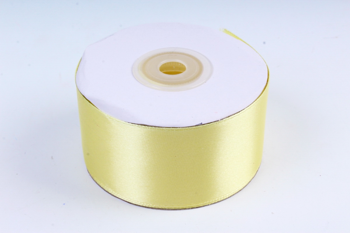 Атласная лента, в катушке (картон) гладкая, односторонняя, 38mm x 25m, Желтый М, К