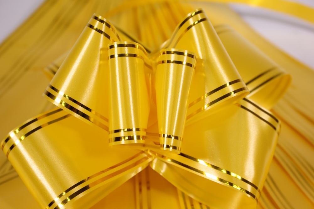 бант-бабочка 50*890мм золотая полоса желтый (10 шт.)
