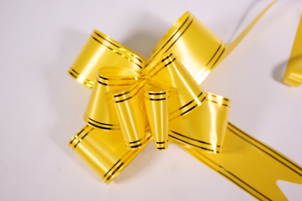 бант-бабочка 50*890мм золотая полоса желтый (10 шт.)