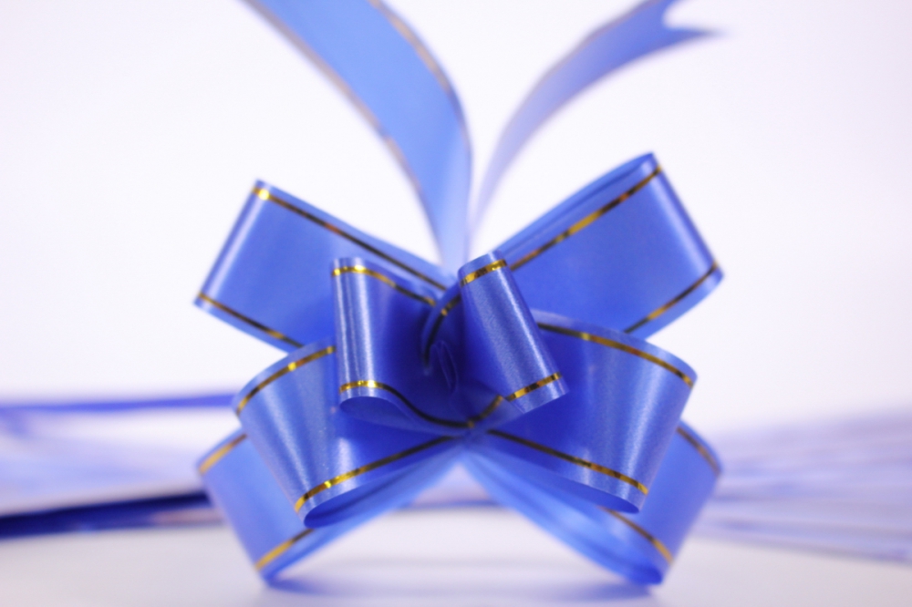 бант из ленты - бант-бабочка 18х390мм (золотая полоса) синий (10 шт.)