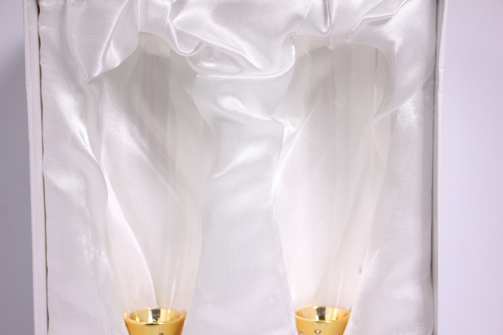 бокалы свадебные "люкс" золото с кристаллами на длин. ножке h=27см (2шт в уп)