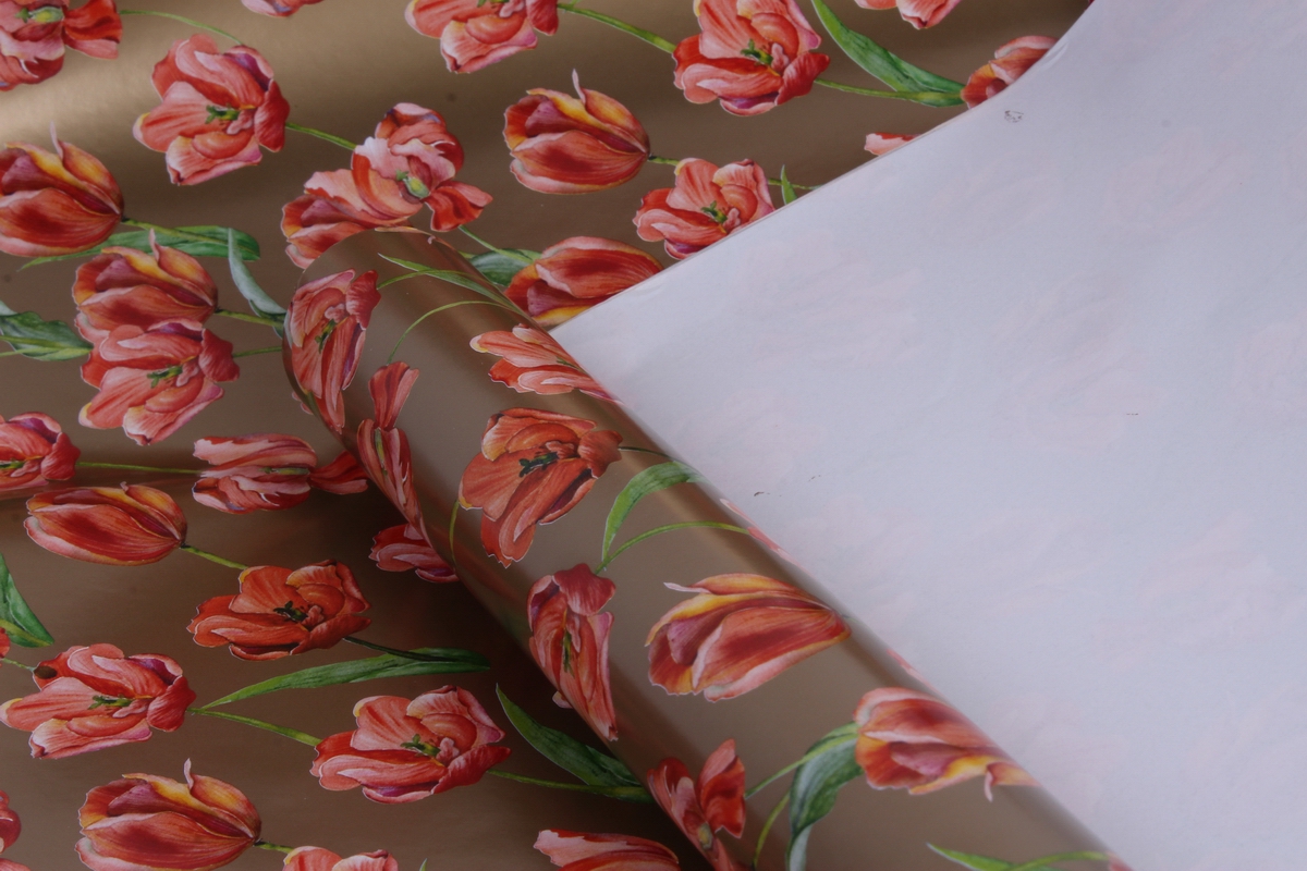 бумага  глянец  тюльпаны на золоте  0,7*1м в лист. (10 лист.) 78г/м2  9384  м