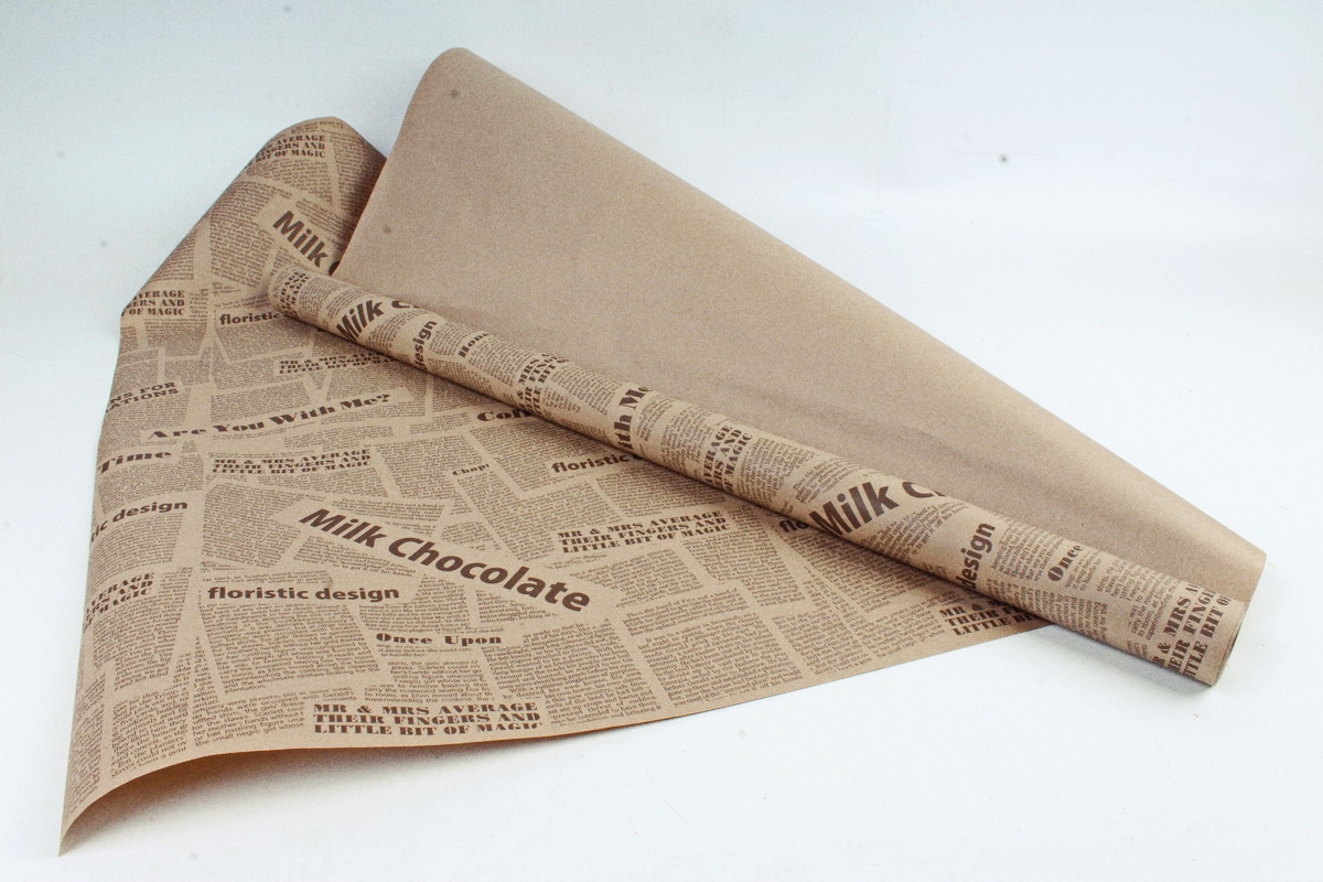 Бумага крафт цветочная газета Milk Chokolate коричневый 70см*10м. 60 г/м2  М К712/3