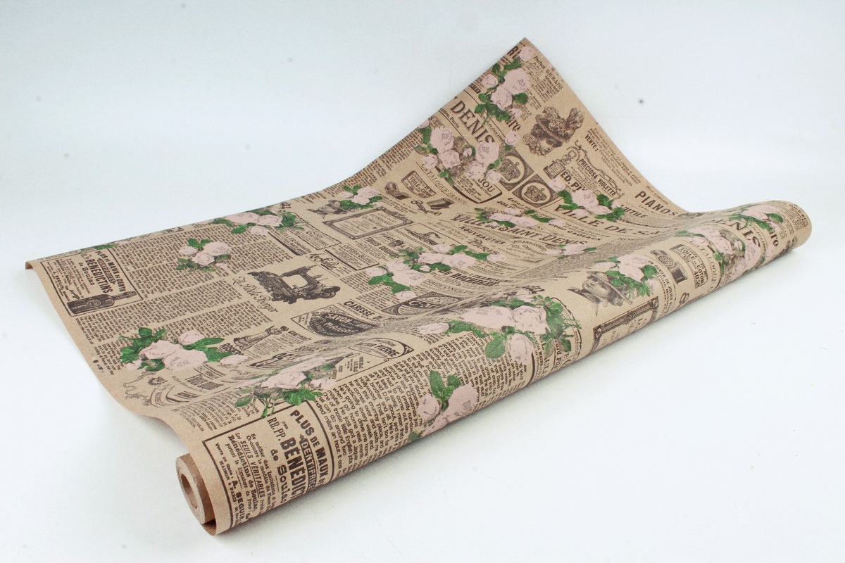 Бумага крафт цветочная Кутюрье  чёрн/малин/зел 70см*10м. 60 г/м2  М К707