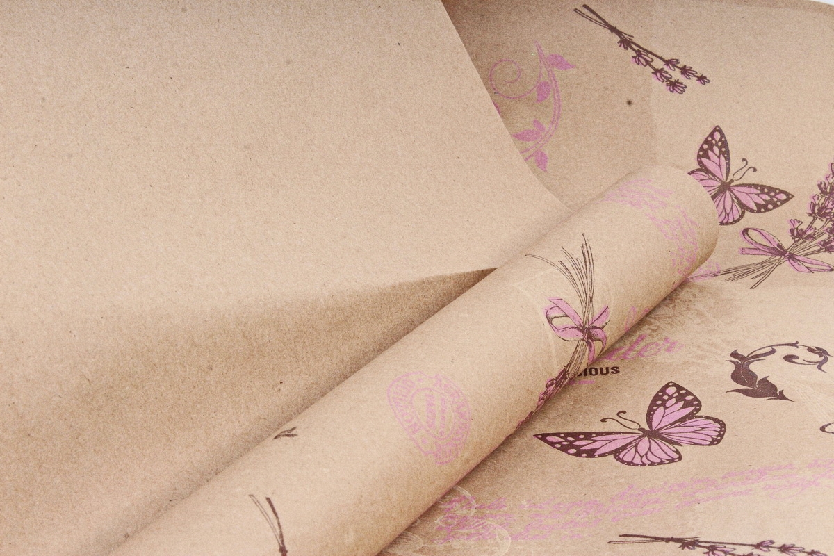 Бумага крафт цветочная Lavander сирен/крем/коричн 70см*10м. 60 г/м2   К740/4 М