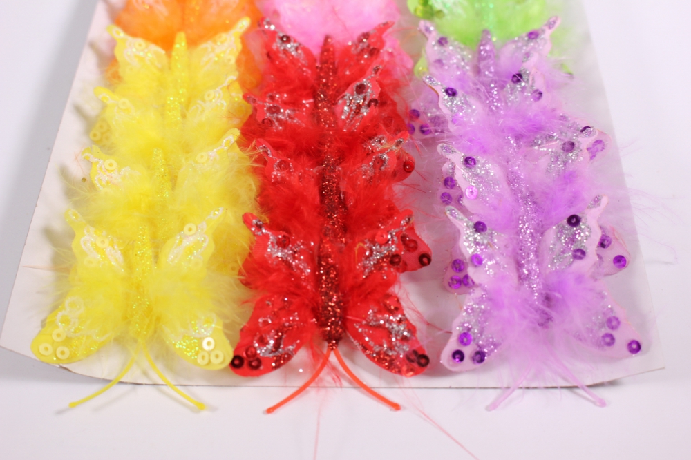 Декоративная искусственная флористическая - Бабочка 5см на прищепке (24 шт.) цвета в ассортименте