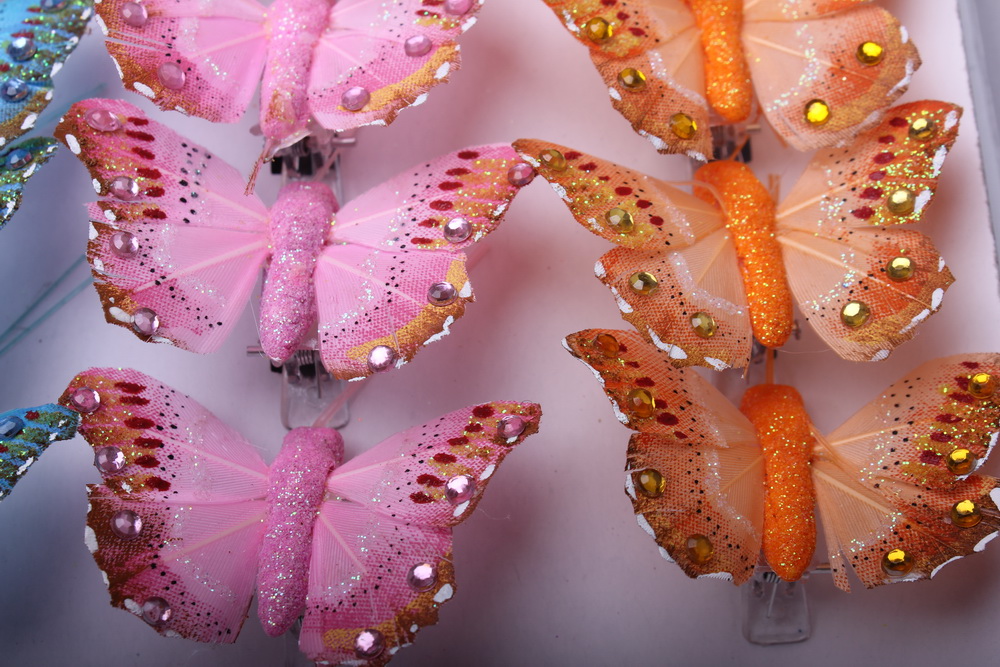 бабочки и птички декоративная искусственная флористическая - бабочка 5см на прищепке (24 шт.) 1026
