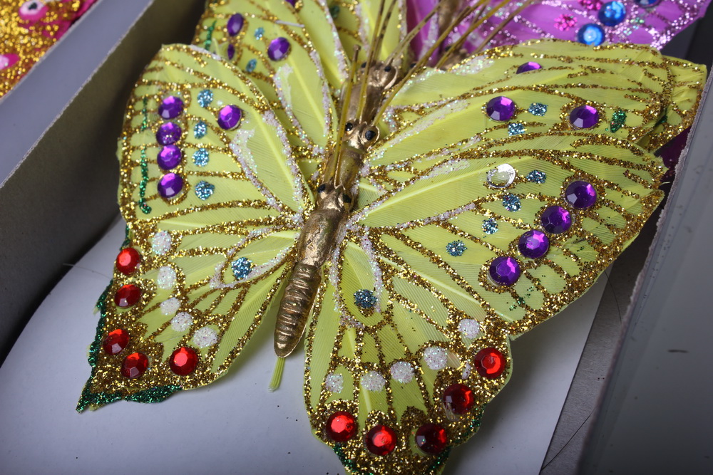 бабочки, шмели, пчёлы декоративная искусственная флористическая - бабочка на стикере 10 см   (24 шт.) 1030