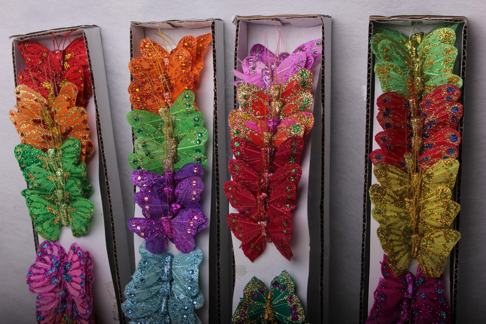 бабочки, шмели, пчёлы декоративная искусственная флористическая - бабочка на стикере  4,5см (24 шт. в уп.) 1028