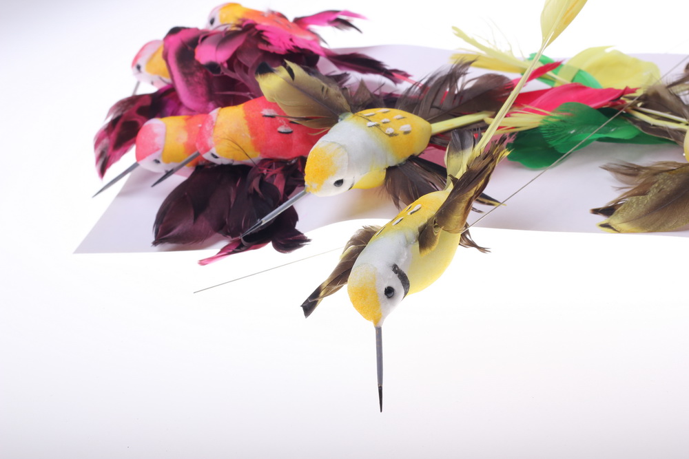 бабочки и птички декоративная искусственная флористическая - птичка коллибри большая 14см на прищепке (12шт в уп) 2076
