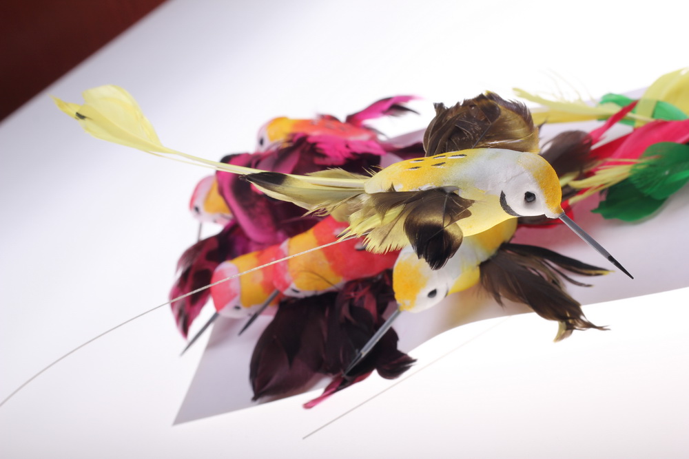 бабочки и птички декоративная искусственная флористическая - птичка коллибри большая 14см на прищепке (12шт в уп) 2076