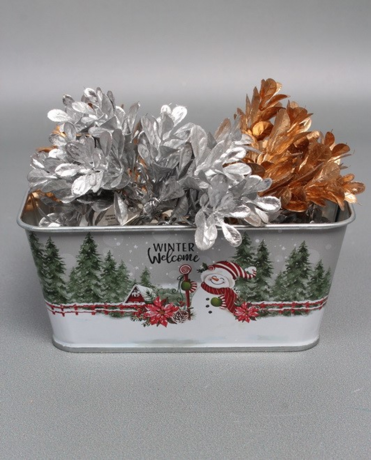 Декоративное кашпо "Яркие мгновения зимы" 14.5X9.5XH6.5CM 12X7CM, металл  1131М