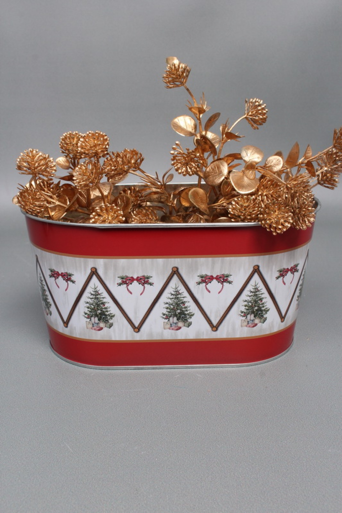 Декоративное овальное кашпо "Елочное изобилие" 22,5X13,7XH11,3 В20x11 см, металл 0981М