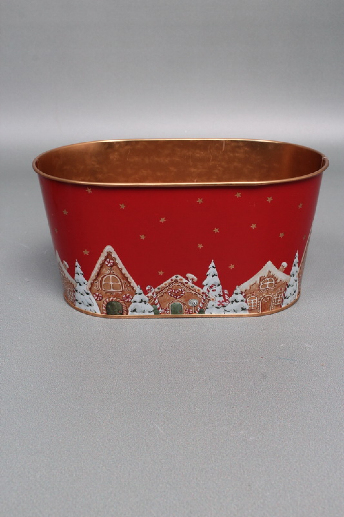 Декоративное овальное кашпо "Зимнее волшебство" 19.5X11.5XH9CM 16.5X8.5 см. металл 0851М