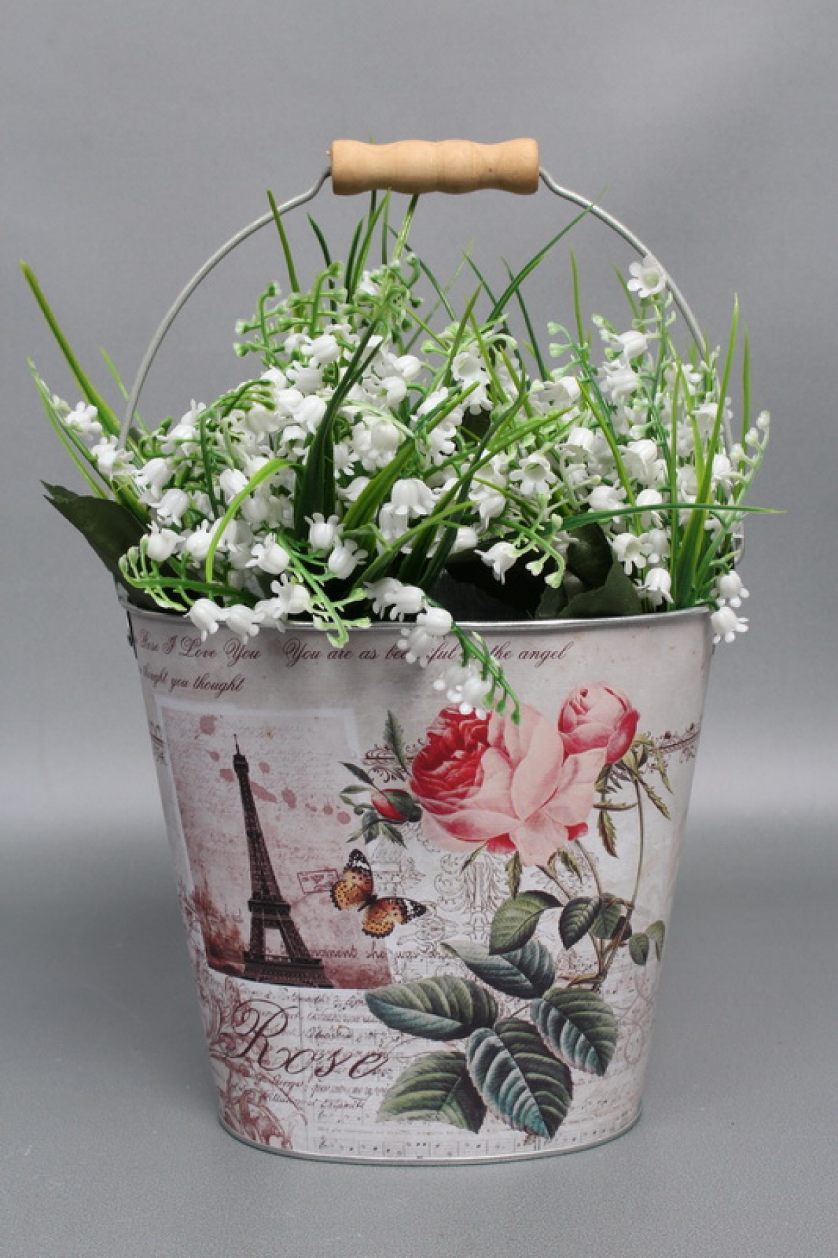 Декоративное овальное кашпо-ведерко "Французские розы" 18X11.5XH15.5/26.5 см. B:12.5X8.3. металл9223