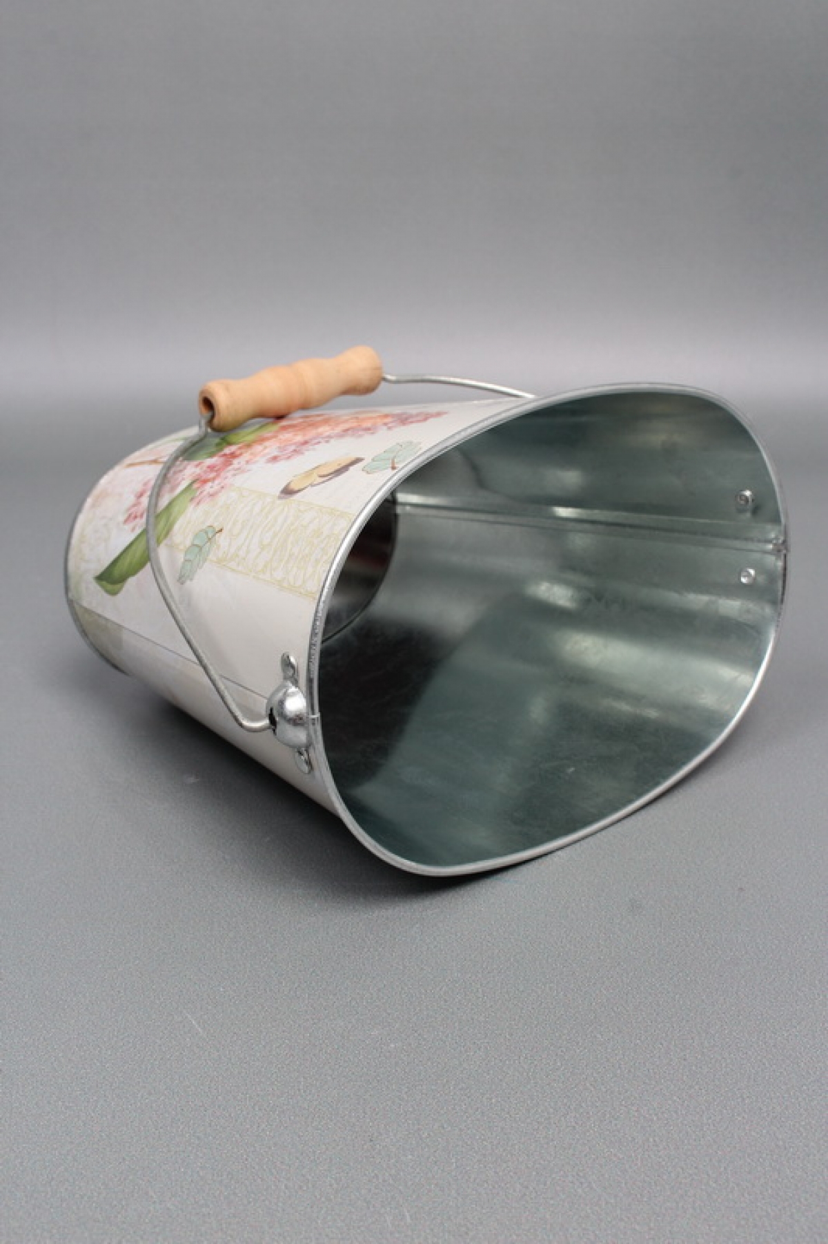 Декоративное овальное кашпо-ведерко "Гортензия" 18X11.5XH15.5/26.5 см. металл 5273М