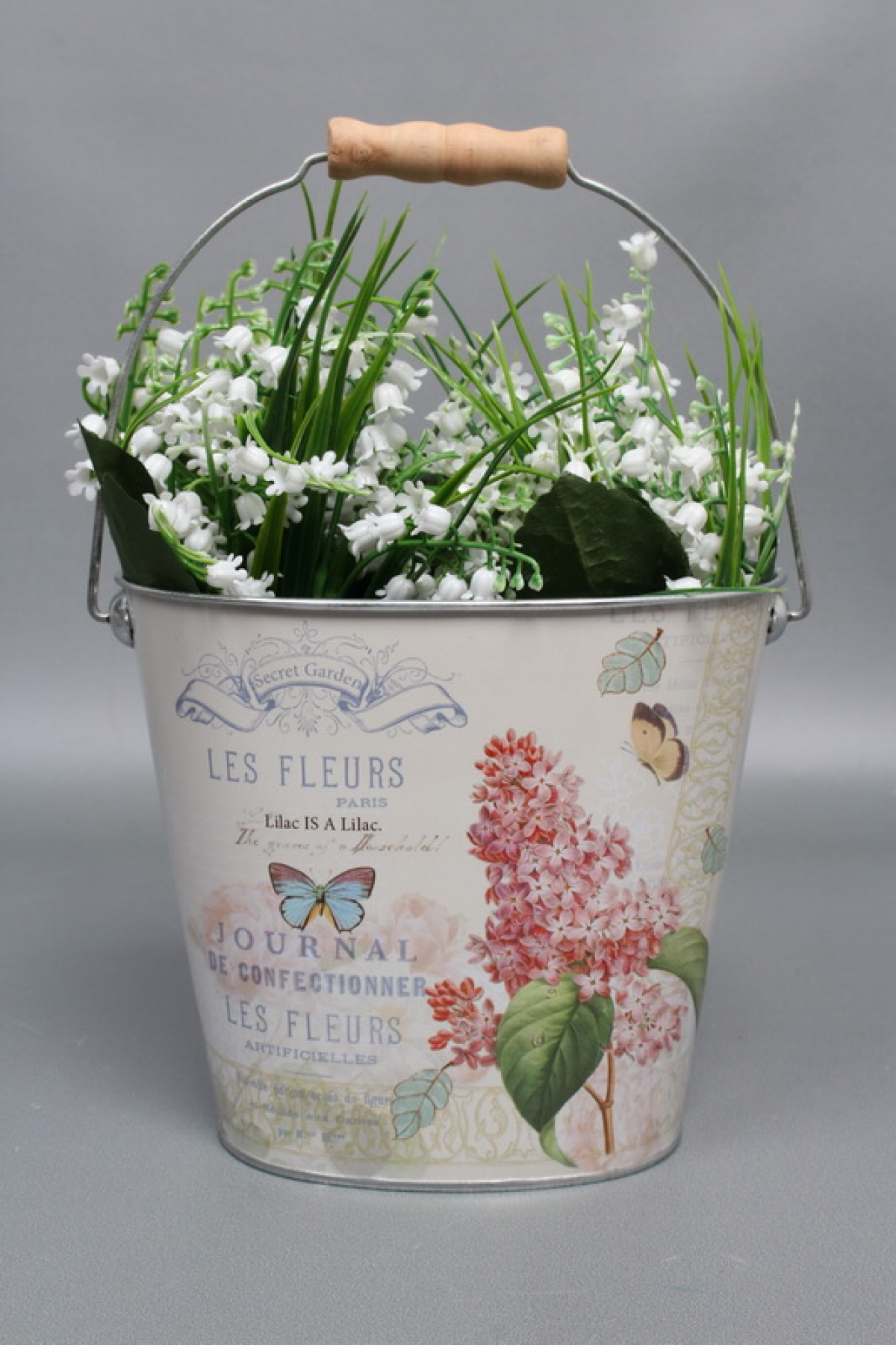 Декоративное овальное кашпо-ведерко "Гортензия" 18X11.5XH15.5/26.5 см. металл 5273М