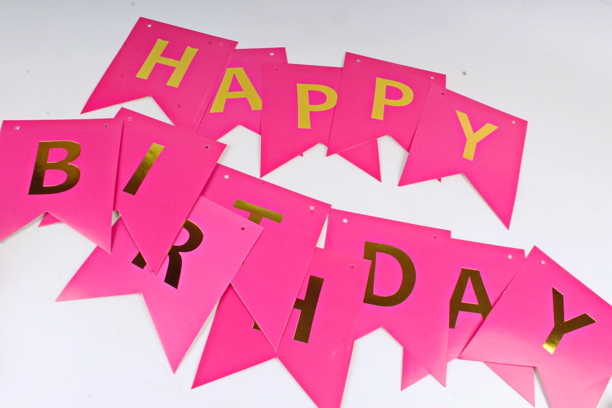 Гирлянда Флажки, Happy Birthday, Золото/Фуше, 200 см.		615081