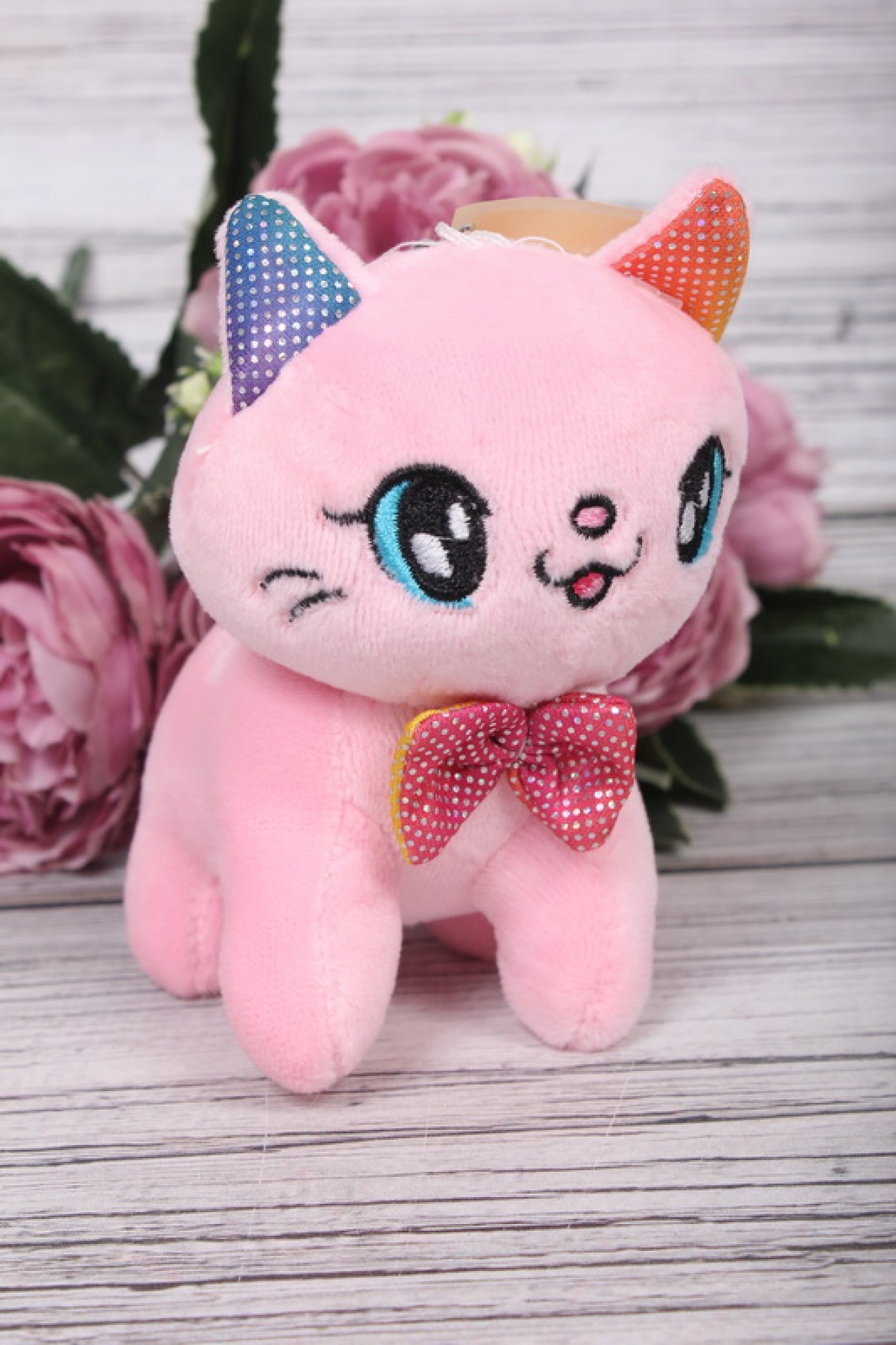 Игрушка для букета - Кот 9см розовый