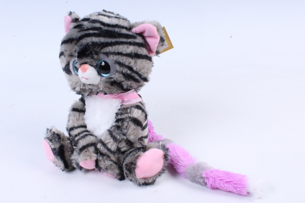 Игрушка мягкая - Кошка с большим хвостом полосатая  М-3014/23