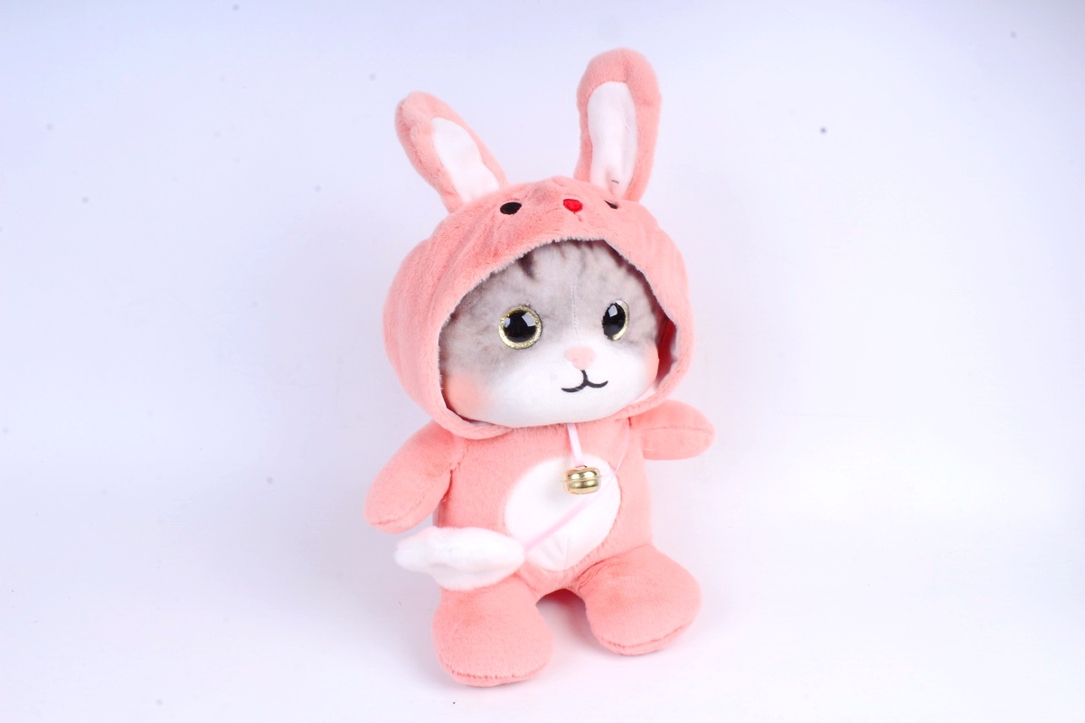 Игрушка мягкая - Кошка в капюшоне большая персиковая  