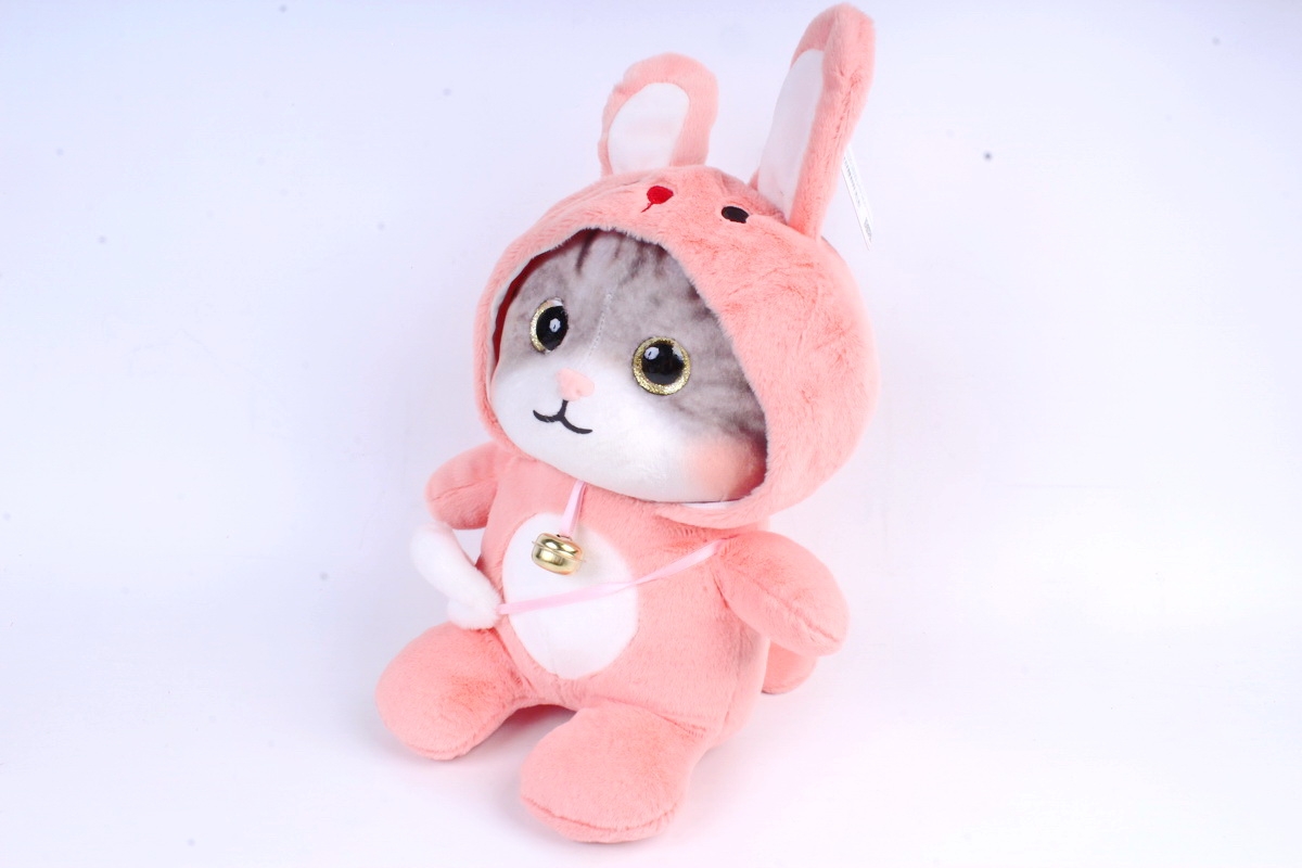 Игрушка мягкая - Кошка в капюшоне большая персиковая  
