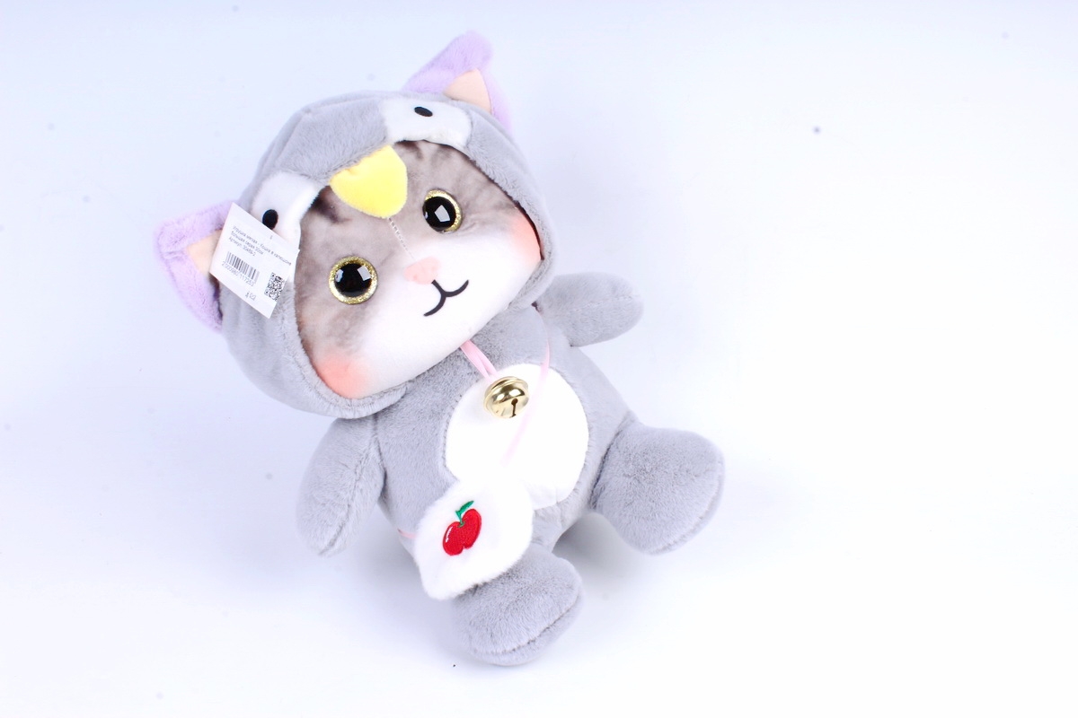 Игрушка мягкая - Кошка в капюшоне большая серая  