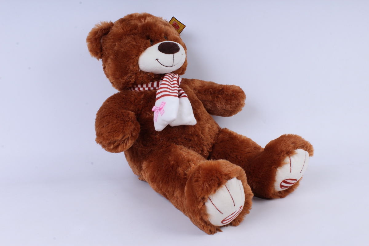 игрушка мягкая медведь с бантом коричневый 38см  м-1064/38