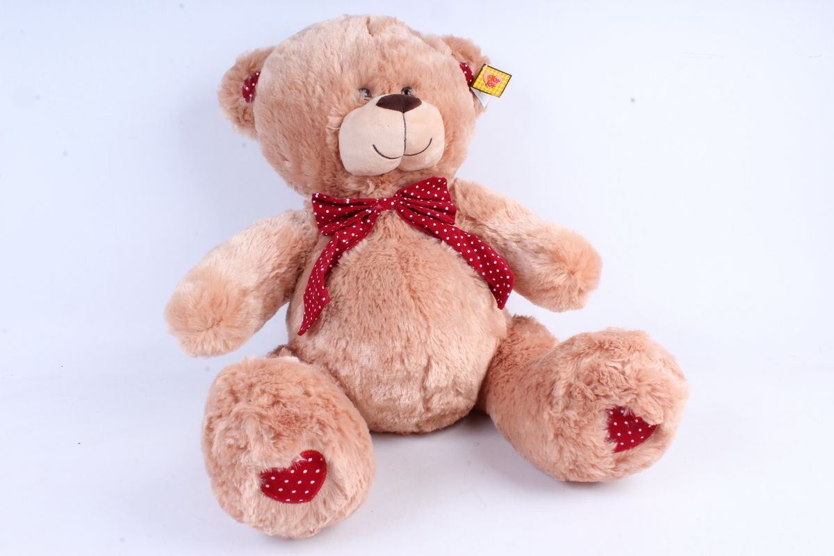 Игрушка мягкая Медведь с красным бантом коричневый   М-1105/48