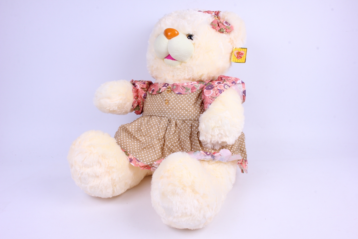 игрушка мягкая - медведь шампань в коричневом платье м-2539/50 h=47cm