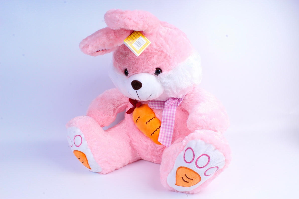 Игрушка мягкая Заяц с морковкой розовый  М-4258/50