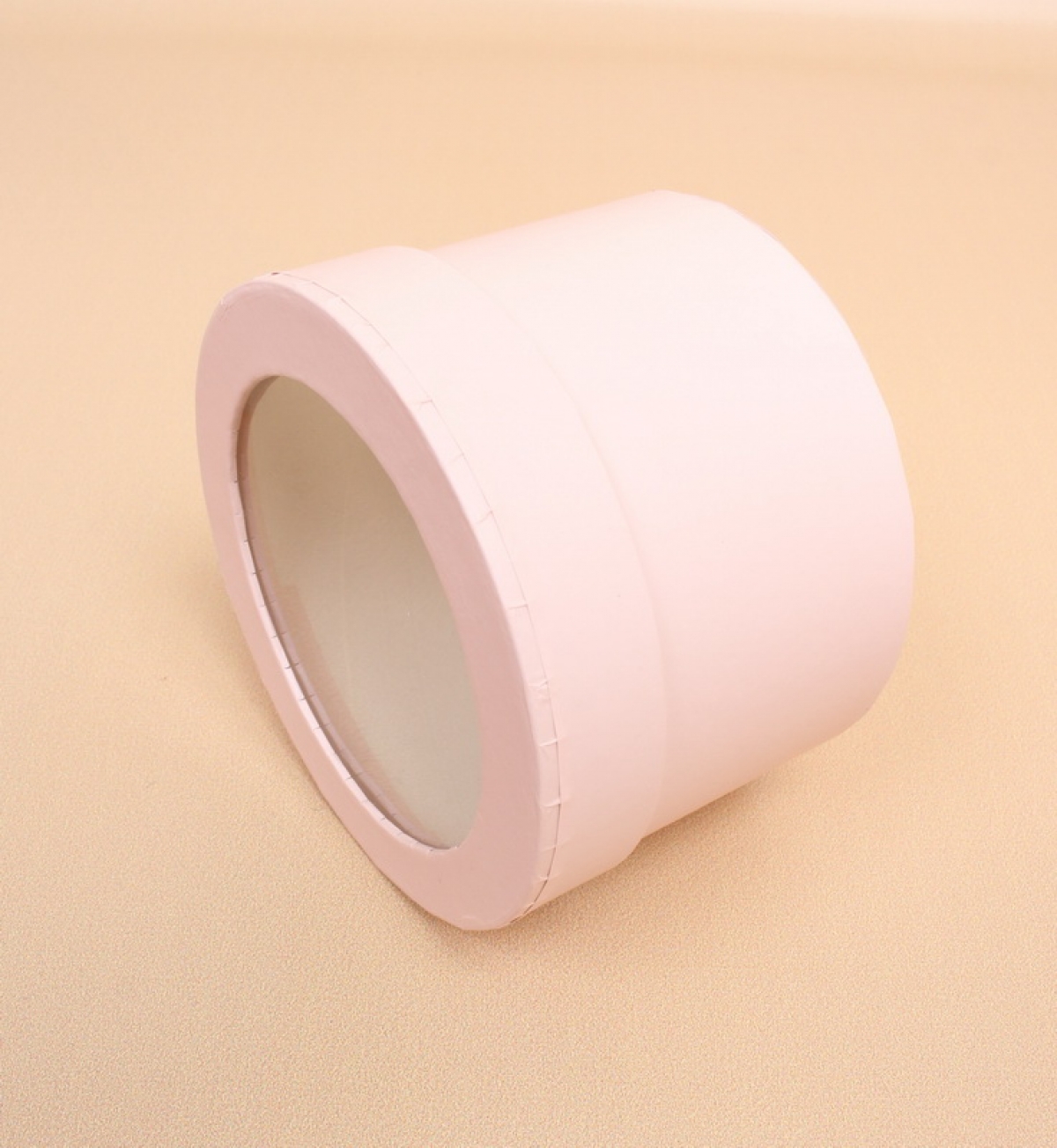 Коробка круглая с прозрачным окошком 12,5x8,5 см, св.розовая  6940М