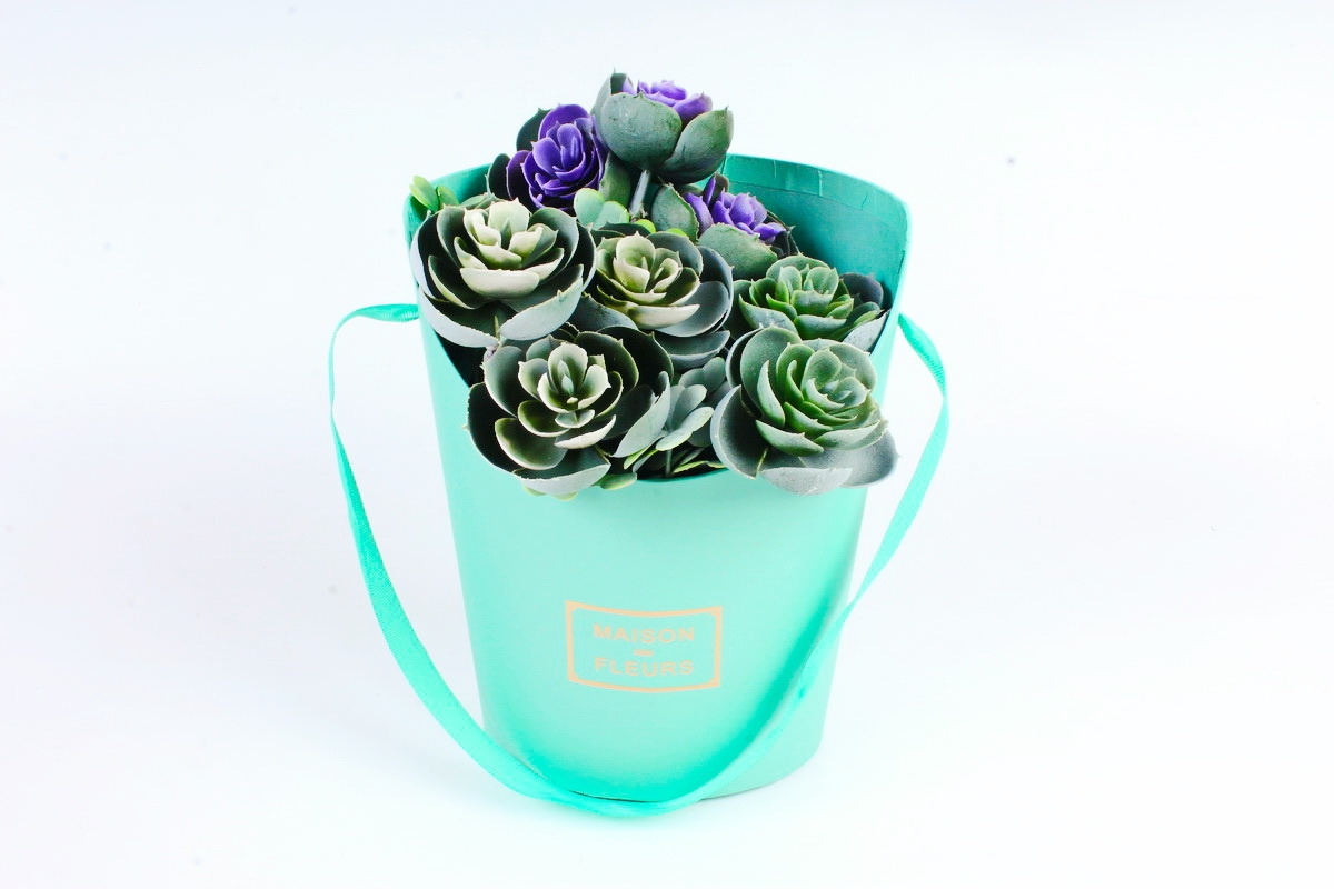 Коробка под цветы, с ручкой, тиффани (W6640-tiffany) 9364 М