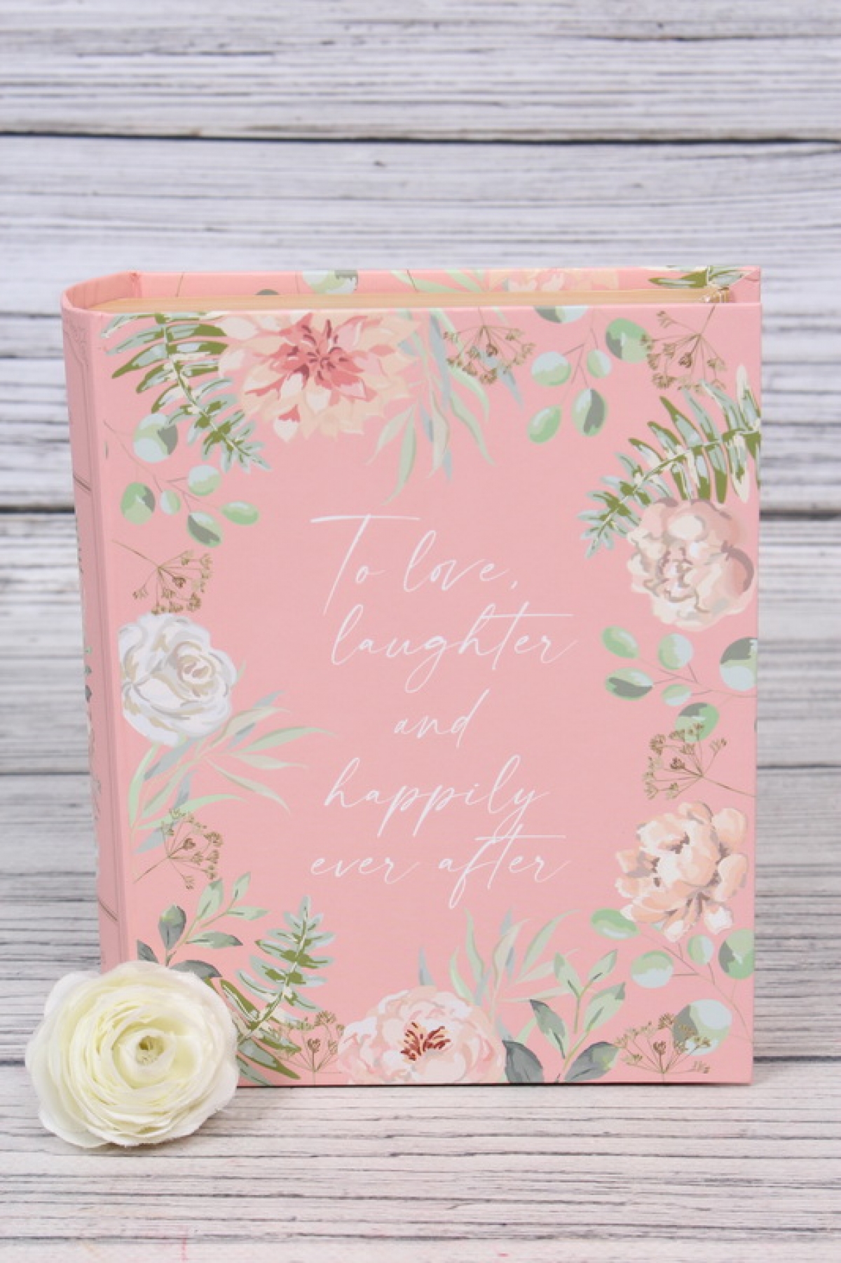 Коробка подарочная одиночная 1шт - Книга цветы пастель розовая 17*14*4,5см В667