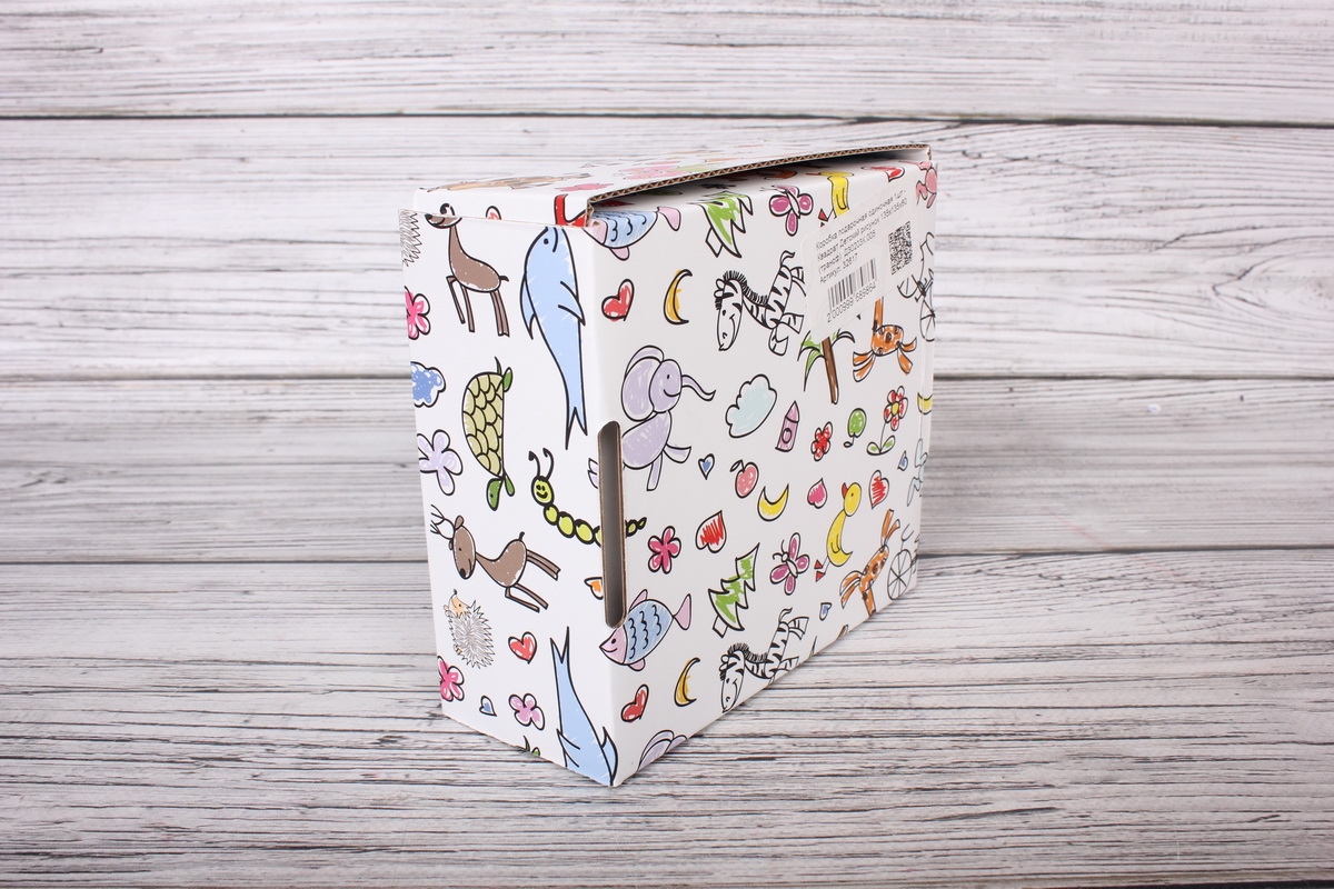 Коробка подарочная одиночная 1шт - Квадрат Детский рисунок 135x135x60 (трансф)  Д30203К.005